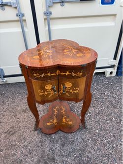 Antique French Louis XV Marquetry Table Three Lobed Clover Bedside Nightstand End Table