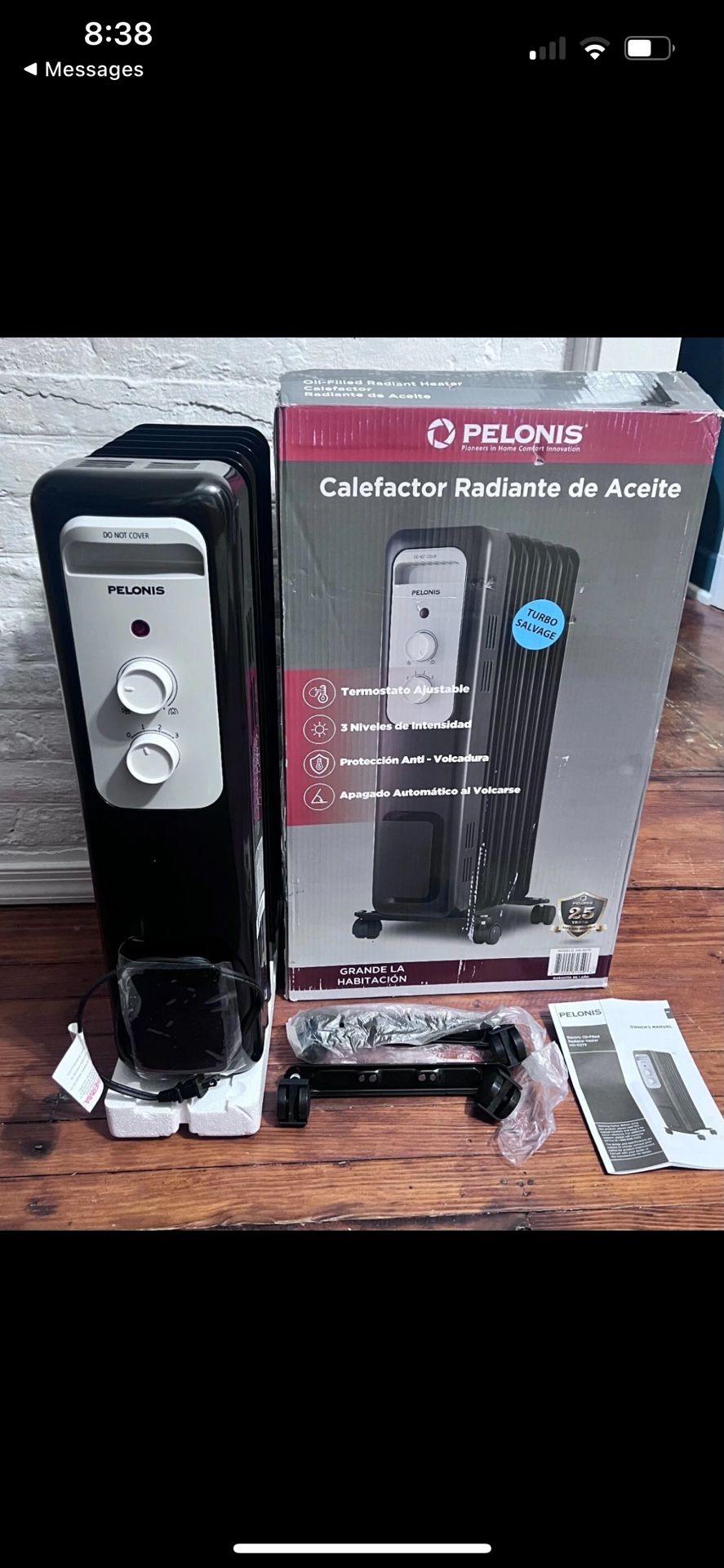 Pelonis 1,500-Watt Oil-Filled Radiant Electric Space Heater with Thermostat
