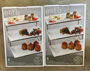 New in box 2 packs Gibson Elite 3-Tier Porcelain Plate Set with Metal Rack