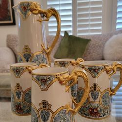 Lenox Belleek Dragon Pitcher With 4 Matching Mugs