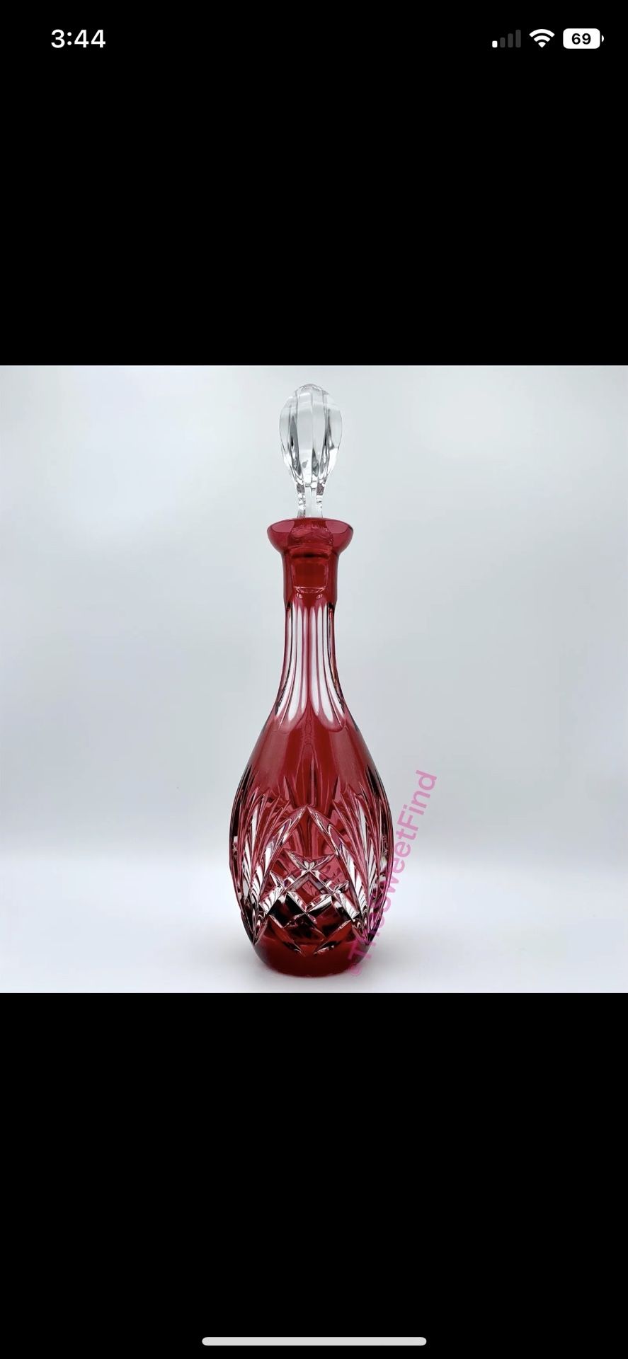 Nachtmann Nierstein Cranberry Ruby Cut to Clear Crystal Decanter & Original Stopper RARE Vintage 1960s MINT Like New (matches Gorham Cherrywood)