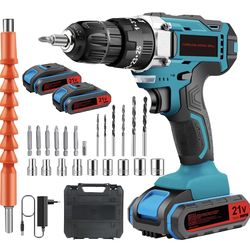 21V Battery Hammer Drill, Electric Screwdriver, Drill Battery Driver 2x2.0Ah Batteries, 40Nm, 25+3 Settings, 2 Speed, 24 Accessories new in box