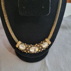 Vintage Mesh Chain With Champagne  Crystal Pendant 