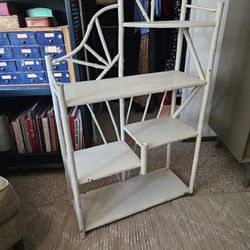 Vintage French Country Bamboo Cresmy White 4 Shelves Étagère Bookcase
