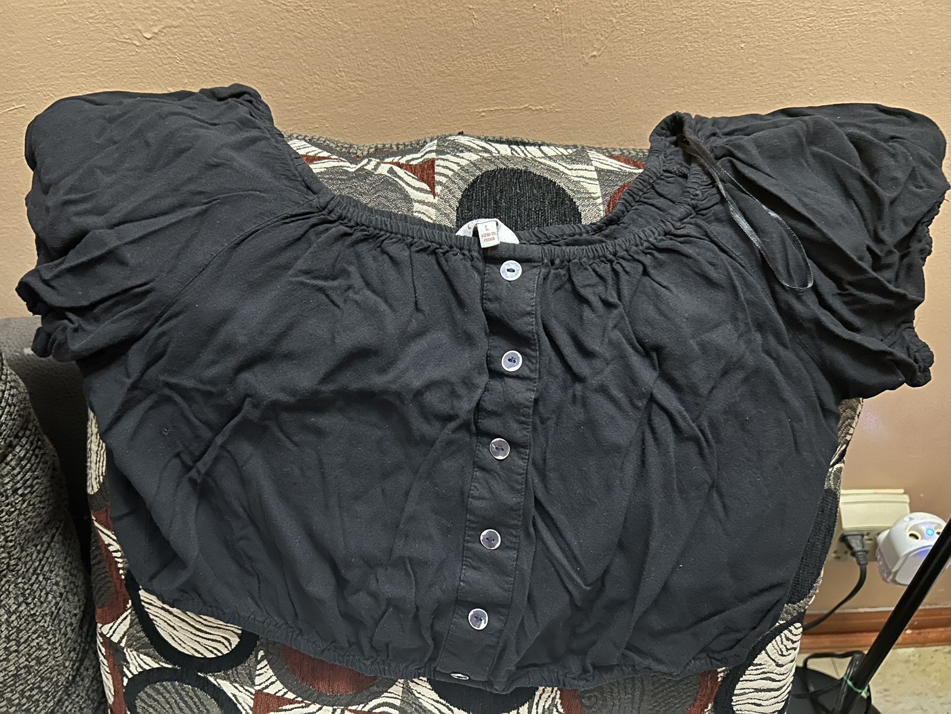 Black Button-Down Crop Top