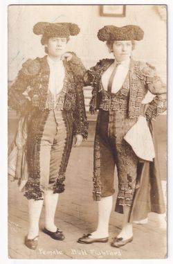 Rare Antique Photo Postcard of Female Bullfighters Posted 1918, El Paso, Texas