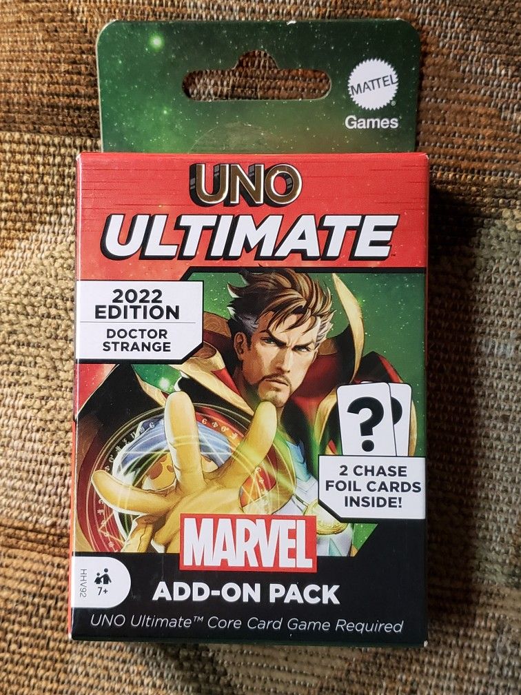 Doctor Strange UNO ULTIMATE MARVEL Add-On Pack (2022 Edition) 2 Chase Foil Cards.