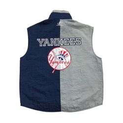 VINTAGE NEW YORK YANKEES VEST XL MENS BLUE LOGO ATHLETIC NY WINDBREAKER FULL ZIP
