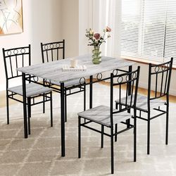 5-Piece Dining Table Set – Table + 4 Chairs Modern Kitchen Set