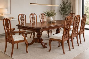 Traditional Carved Wood Dining Table and Chair Set