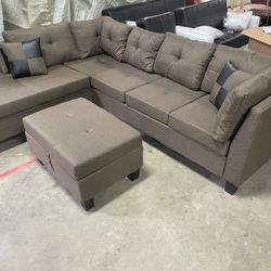 New In The Box 📦 Brown Living Room Sectional With Ottoman - Delivery Available 