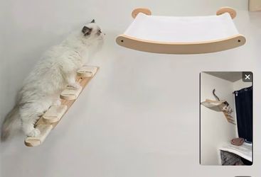 Cat Hammock, Wall Mounted Cat Climbing Shelf, 4 Step Cat Stairway Furniture with Sisal Scratching