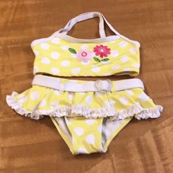 Girl’s Embroid.Top/Rushed Bottom Swimsuit, 3T by Penny M
