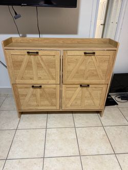 Wood Shoe Cabinet with Flip Doors