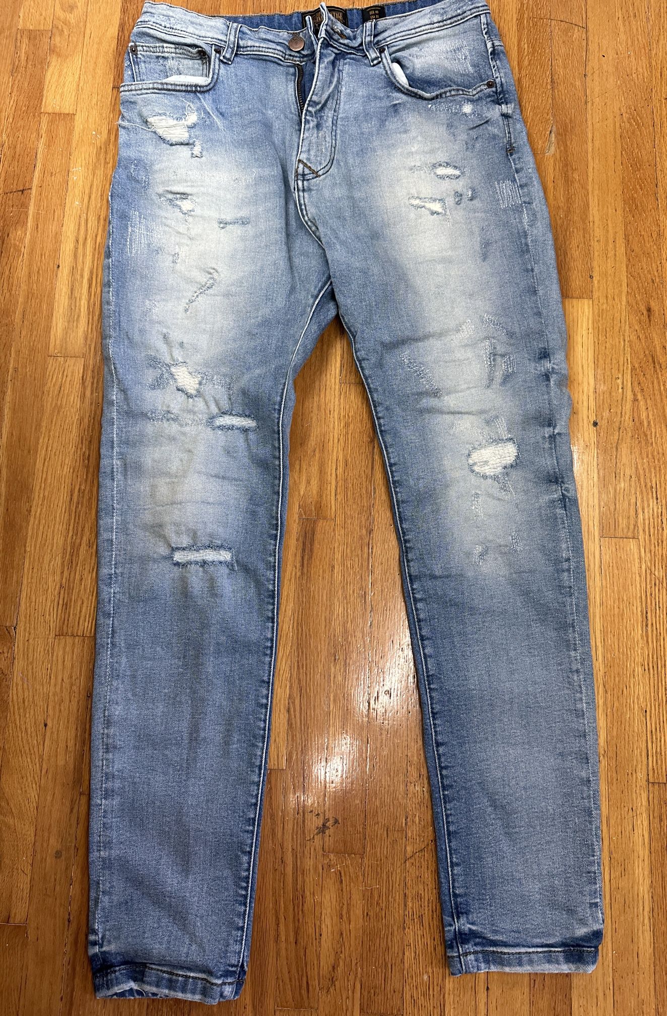 Vintage Zara Men Blue Jeans Size 31 Faded Distressed  Straight Leg