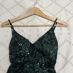 Winsor Long Prom Black with Green Sequin Dress