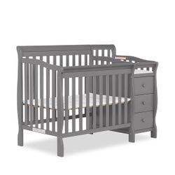 Dream On Me Jayden 4-in-1 Mini Convertible Crib And Changer in Storm Grey,-Toxic Finish, New Zealand Pinewood and Mattress