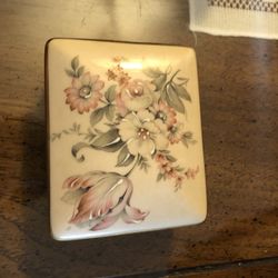 Three Piece Vintage Bone China Box And Small Dish Inside 