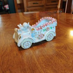 Vintage bone china lace pink, white, and gold accent small ceramic planter
