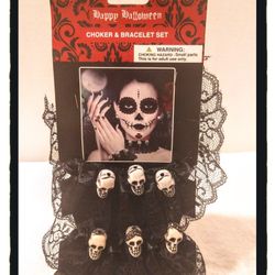 ☠️ Skull Design ☠️ Black Lace Choker & Bracelet Set ~ OSFM (Adult) *NEW*
