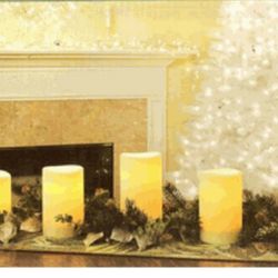 5 Flickering Pillar Candles & Decorative Garland