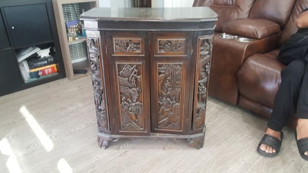 Asian Wood Carved Bar Liquor Cabinet Antique For Sale In Carson