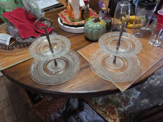 Set of 2 Vintage Indiana Glass Tiara Sandwich Clear 2-Tier Tidbit Trays