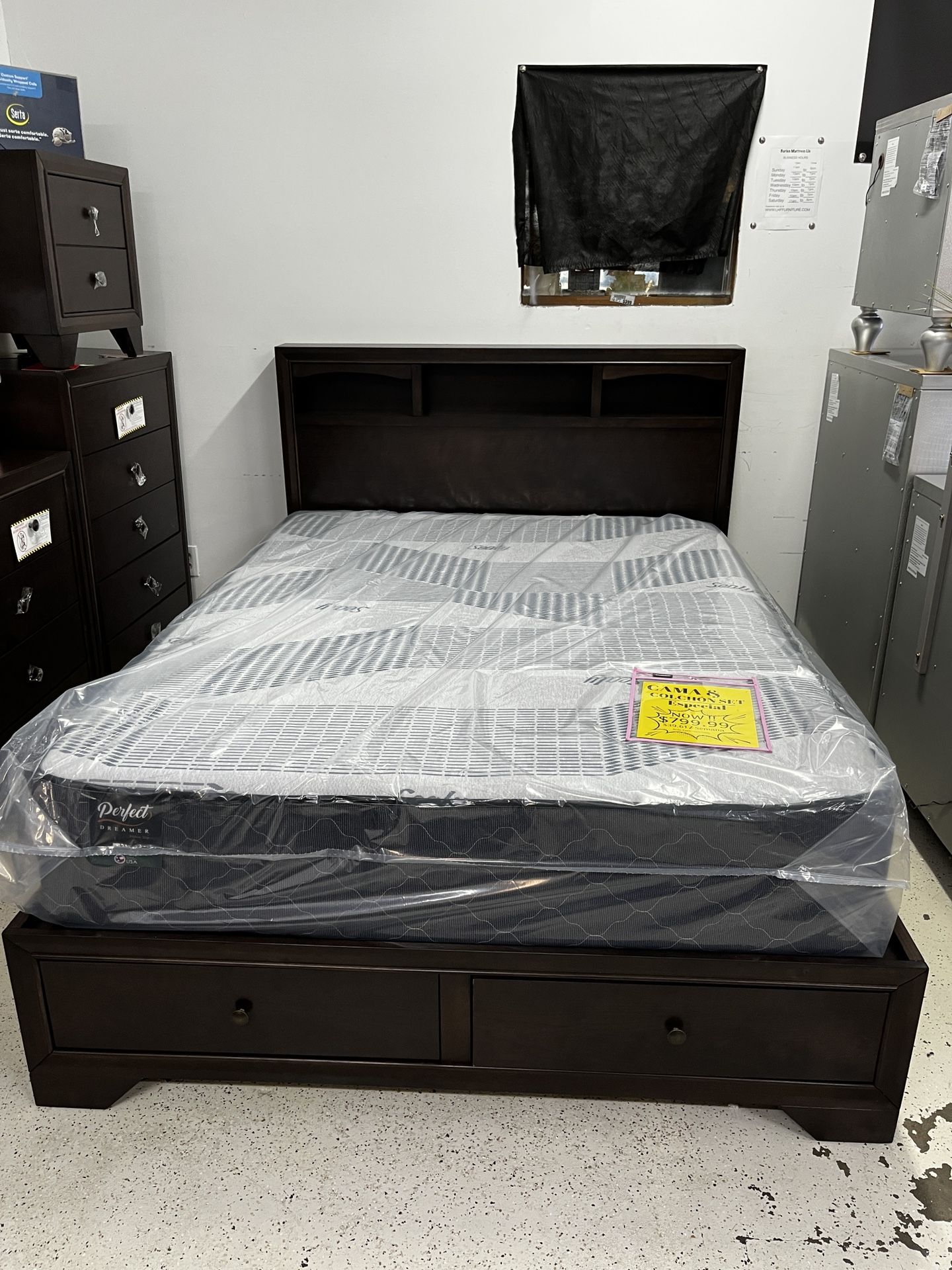 New Queen Storage Bed & Queen Mattress