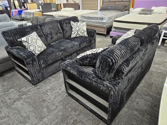New in stock 3470 black velvet USB charger sofa loveseat sleeper living room set special