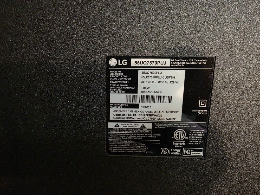 55-inch LG UQ75 Series LED 4K UHD Smart TV.