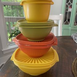 Vintage Tupperware Servalier Harvest Nesting Bowl Set | Autumn Colors | Food Storage Bowls 
