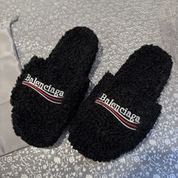 Balenciaga Black Fur Slides Size 10