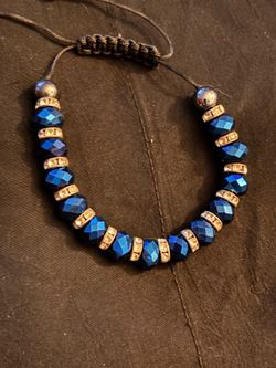 Blue Beaded Rhinestone Adjustable Bracelet