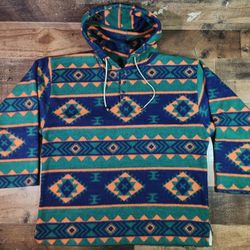 Vintage 90s Fleece Pullover Size Large Aztec Jacket Laundromat Colorful Southwestern