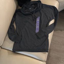 Gerry Cowl- Neck Pullover Dark Charcoal Color Sweater Adjustable Drawstring Neck And Long Sleeves With Ribbed Cuffs. Size XS