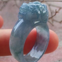Certificate Jadeite jade Green wealth Dragon protection Pi Xiu Ring Size8