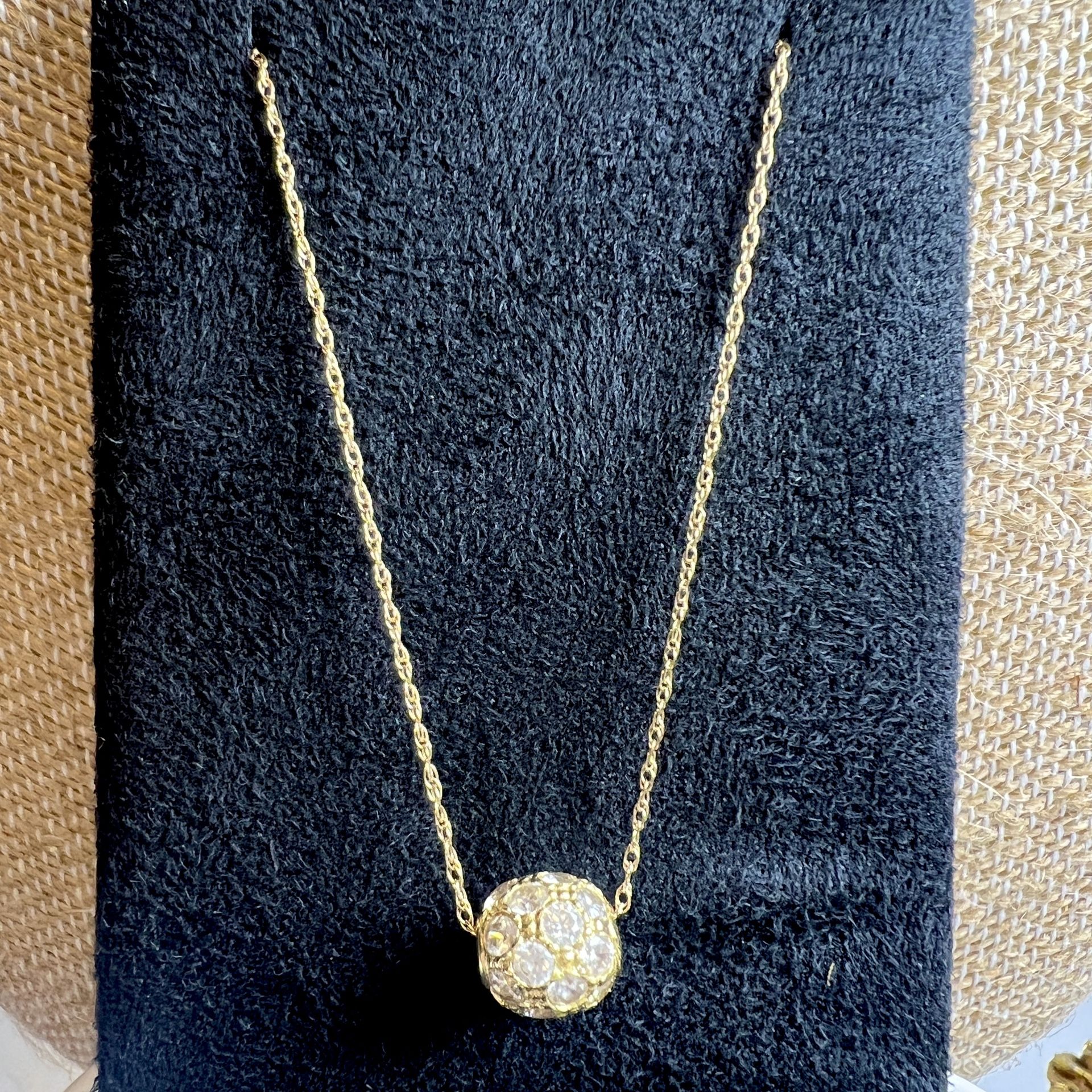 QVC Diamonique DQCZ 14K Yellow Gold Ball Pendant Necklace 18”