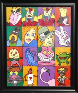Alice In Wonderland Mix Media Painting Framed And Ready To Hang