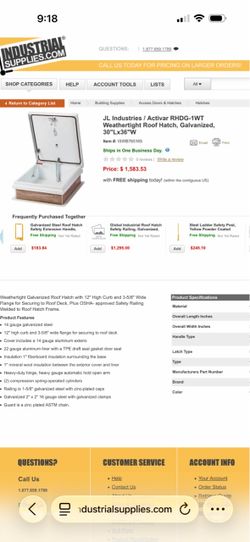 Brand new roof, Access hatch.JL industries, diamond series galvanized roof hatch 36" x 30". Item number B765165.