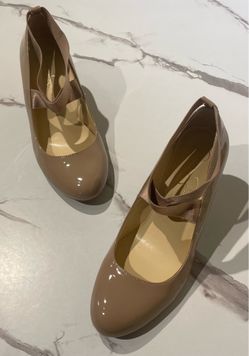 Jessica Simpson Saedra Nude Patent Wedge Heels Size 8.5M Chai Latte Comfort Dress Shoes