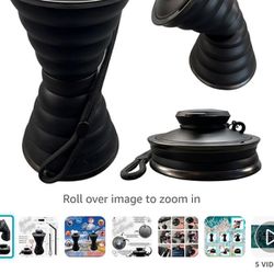 550ml Foldable Silicone Black Collapsible Water Bottle (346)