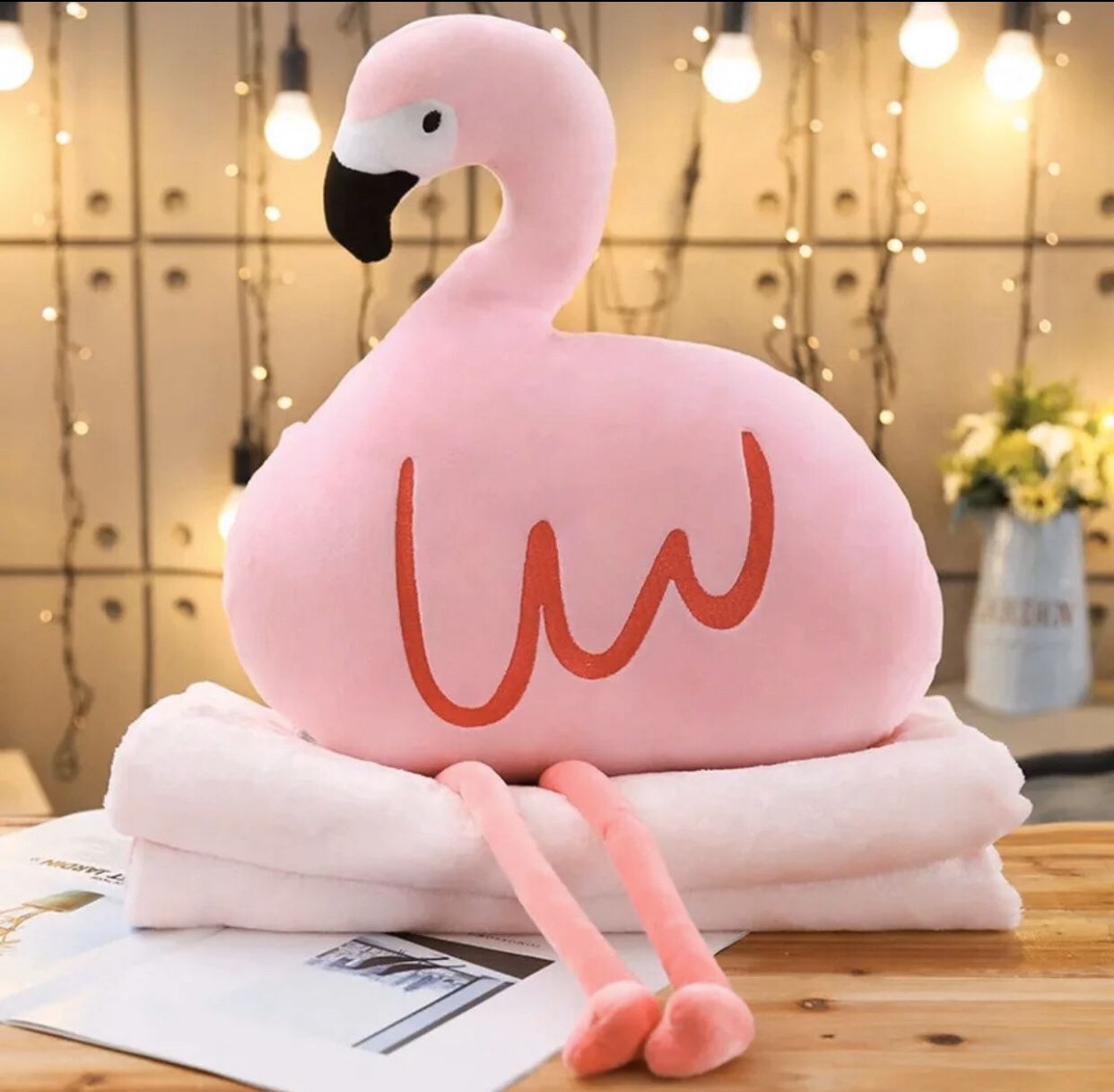 Pink Flamingo Pillow Blanket