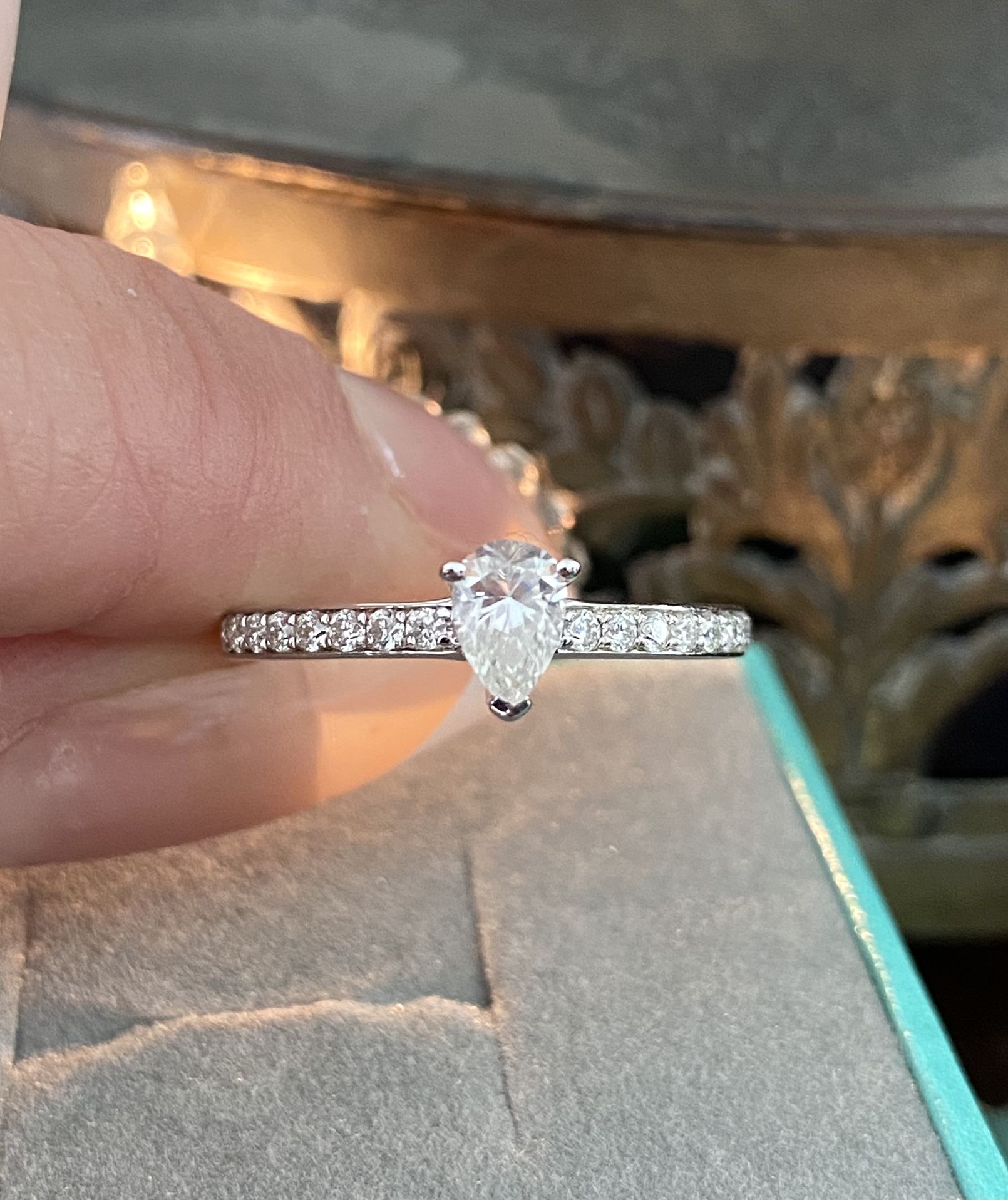 NEW! 0.62CT. Pear Cut Moissanite Diamond Engagement/Promise Ring