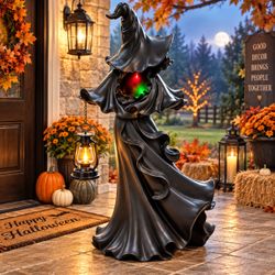 RARE Cracker Barrel 3 FT Lighted Witch w/ Solar LED Lantern 36" Halloween Decor