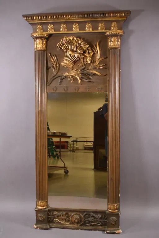 19th C. Carved Wood & Gesso Trumeau Mirror