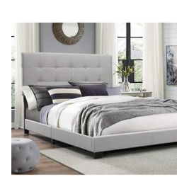 Twin Bed, Twin Platform Bed, Gray Panel Upholstered