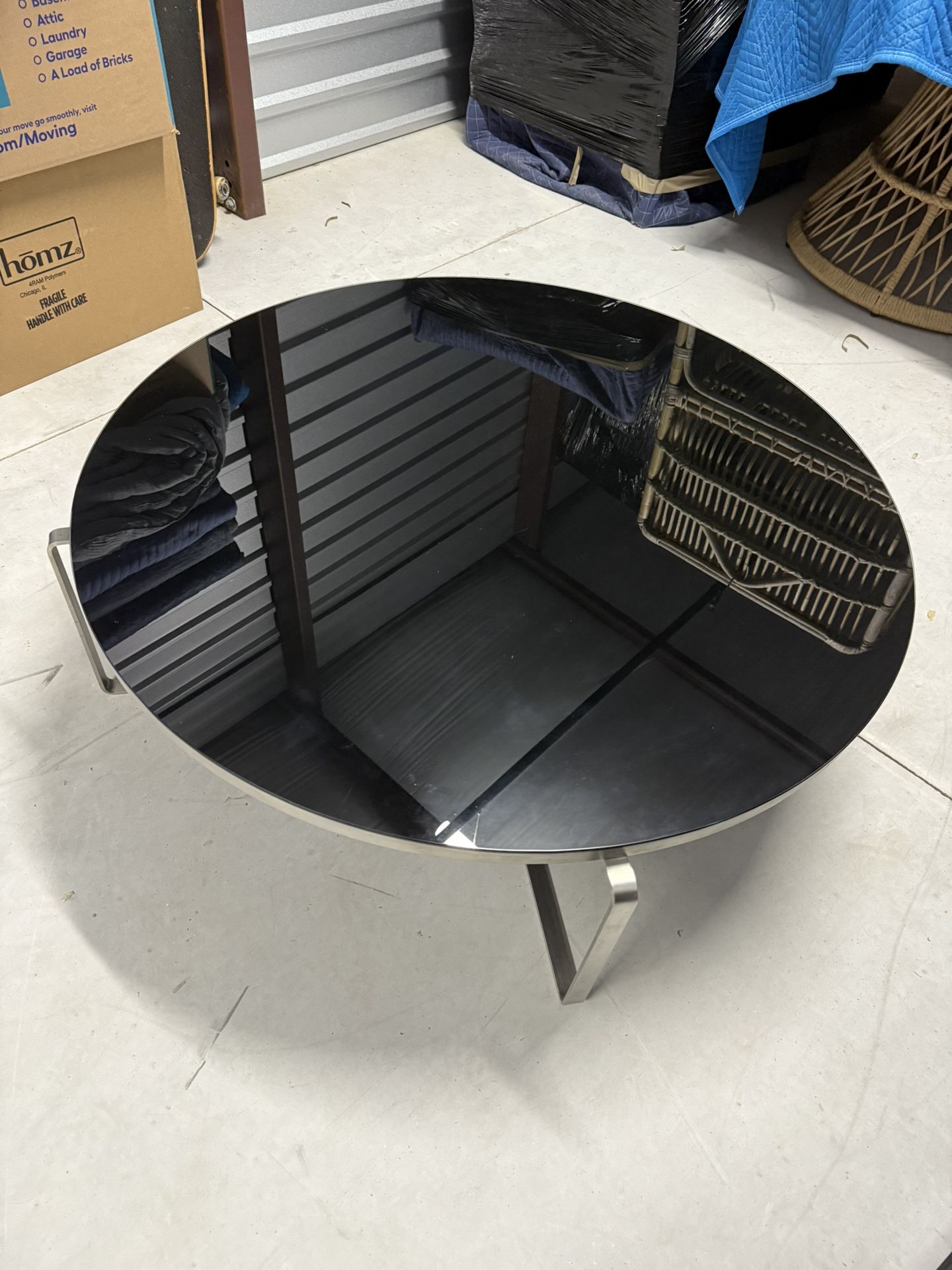 Round Black Glass Coffee Table 