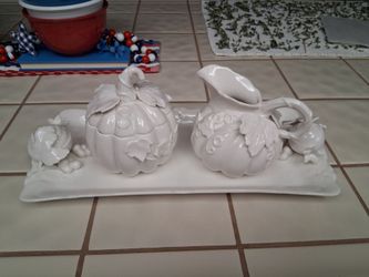 Grace's Pumpkin Leaves Trinket Candy Covered Dish, Pitcher, Tray,  Autumn Tea Ware Set Porcelain. BEAUTIFUL SET! WELL WORTH THE MONEY!...asking $55.00