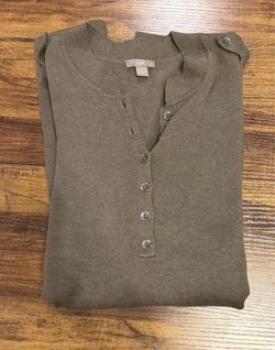 J. Jill Military Green Long-Sleeve Henley with Epaulet Details Soft Silk Blend