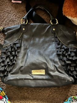 Betsey Johnson Black Large Satchel Ruffle Gold Hardware Zip Detachable Strap